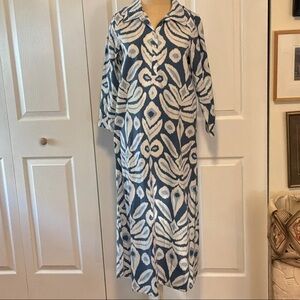 Navy BLEU Chic Blue and White IKAT print Midi Dress